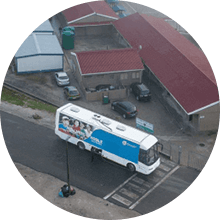Mobile clinic parked outside a school