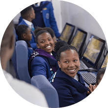 Students inside Merseta mobile unit