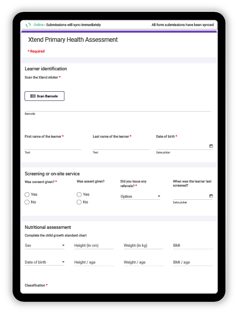 Health assessment form screenshot on tablet device