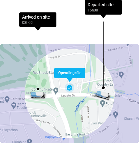 Busses on map near a operating site