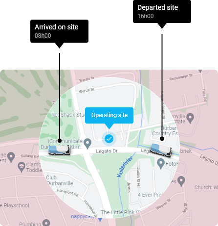 Busses on map near a operating site